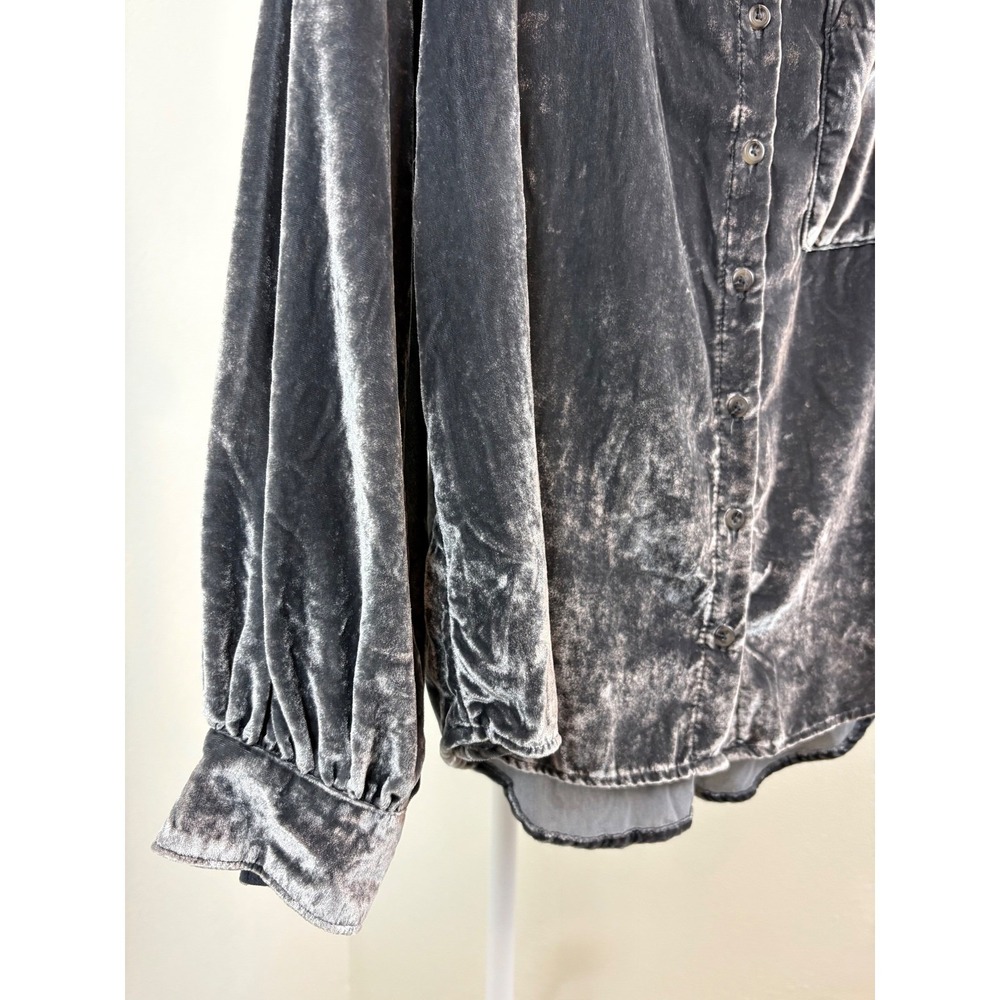 Pilcro Anthropologie Charcoal Grey Crushed Velvet Balloon Sleeve Medium - Picture 3 of 10